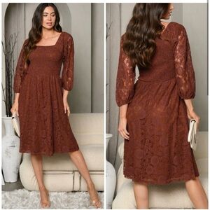 NWOT Polagram rusted brown lace midi dress